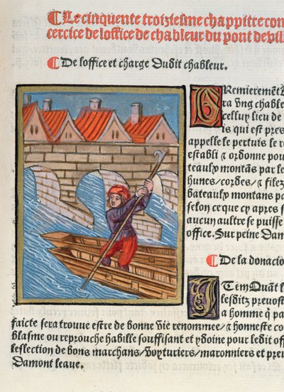 「Chableur」、「Ordonnances Royaux de la Juridiction de la Prevote des Marchands de la Ville de Paris」、1528年（紙と紙とガッシュ） 作： Antoine Verard